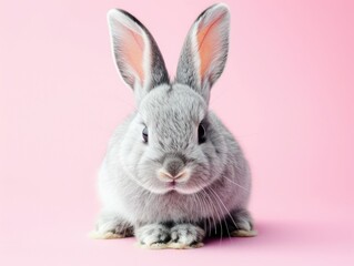 Cute bunny on a light pink background