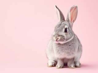 Obraz premium Cute bunny on a light pink background