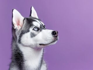 Cute husky dog ​​on purple background