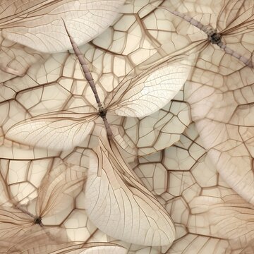 Subtle, sandy tones. Tileable wallpaper, repeating seamless texture, pattern, crystal dragonfly wings, macro photography, ray tracing, unreal engine, delicate, eligant, subtle