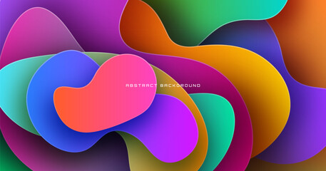 3D colorful geometric abstract background overlap layer on bright space with waves decoration. Minimalist modern graphic design element cutout style concept for banner, flyer, card, or brochure cover - obrazy, fototapety, plakaty