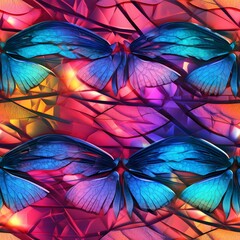 A bright and exciting carnival of colors. Tileable wallpaper, repeating seamless texture, pattern, crystal dragonfly wings, macro photography, ray tracing, unreal engine, delicate, eligant, subtle
