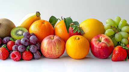 Naklejka na ściany i meble Various colorful fruits, white background