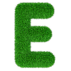 Green grass letter E, 3D rendering isolated on transparent background
