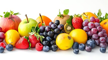 Naklejka na ściany i meble Various colorful fruits, white background