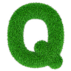 Green grass letter Q, 3D rendering isolated on transparent background