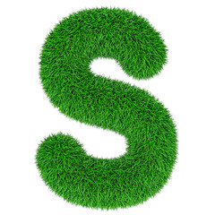 Green grass letter S, 3D rendering isolated on transparent background