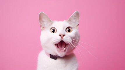 Obraz premium cat with funny face on pink background