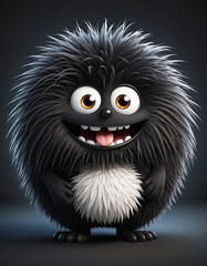 Fototapeta premium Fluffy black-haired monster. Cute fuzzy creature illustration.