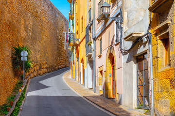 Narrow street in old town of Tarragona, Catalonia, Spain