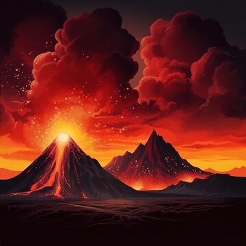 Volcanic Eruption in Alien Landscape