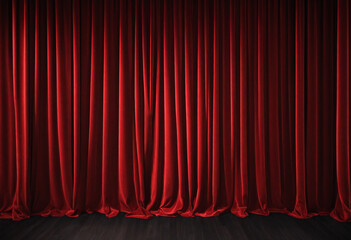 Theatre curtains in 3D with red color and movie or stage design - obrazy, fototapety, plakaty