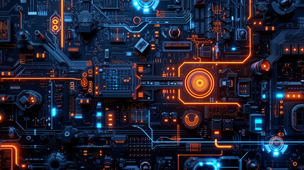 Fototapeta premium abstract circuit pattern dark neon technology wallpaper