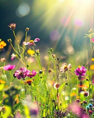 Beautiful wild flowers in spring in a forest close-up in sunlight in nature. Spring forest landscape