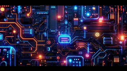 abstract circuit pattern dark neon technology wallpaper
