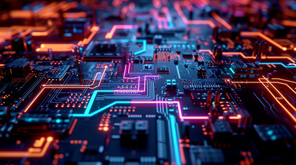 Obraz premium abstract circuit pattern dark neon technology wallpaper