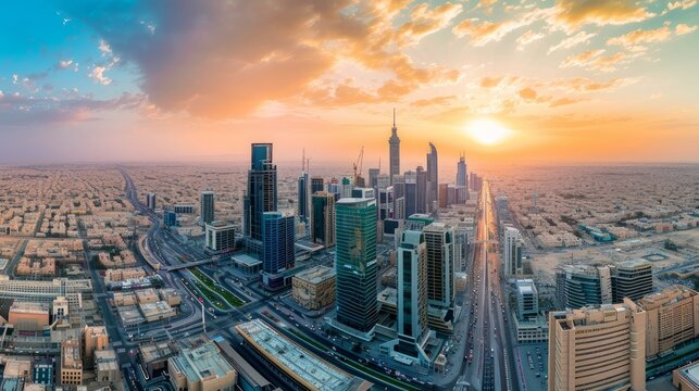 Aerial panorama of downtown of Riyadh city, Al Riyadh, Saudi Arabia