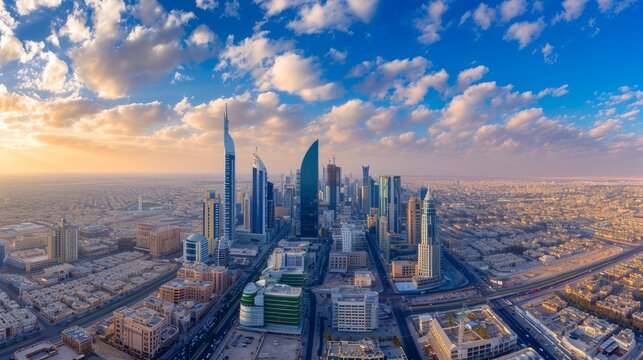 Aerial panorama of downtown of Riyadh city, Al Riyadh, Saudi Arabia