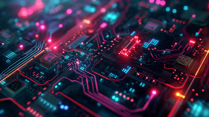 abstract circuit pattern dark neon technology wallpaper