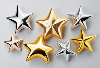 Fototapeta premium 6 charming 3D stars in gold and silver
