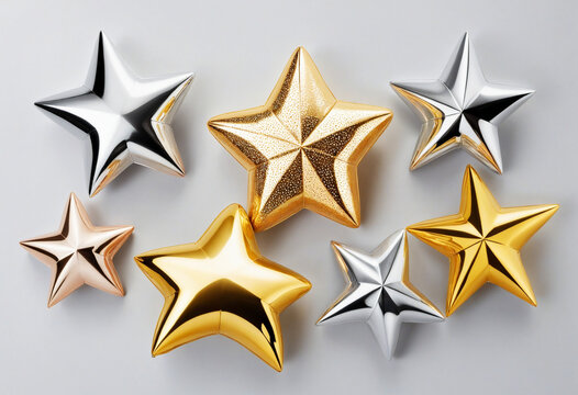 Set of 6 lovely gold and silver 3D stars
