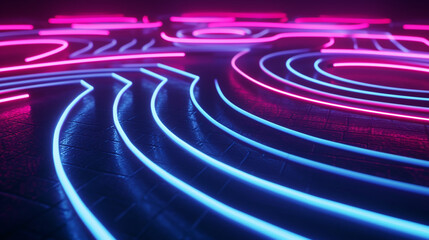 Mesmerizing Maze Of Neon Lines On A Dark Surface Wit Scene Technology Wallpaper