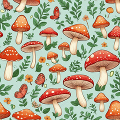 Mushroom-themed seamless design
