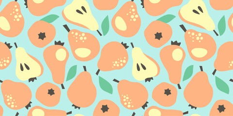 Seamless pattern with pear fruits. Summer abstract nature food print. Vector graphics.