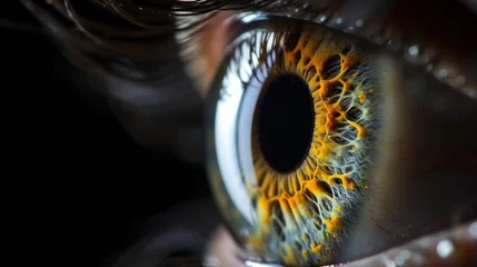 Deurstickers Close up of eye iris on black background, macro, photography © Orxan