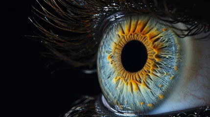 Meubelstickers Close up of eye iris on black background, macro, photography © Orxan