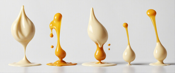 Mayonnaise droplets collection isolated on transparent or white background, in PNG format