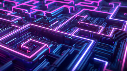 Mesmerizing Maze Of Neon Patterns On A Dark Surface Background