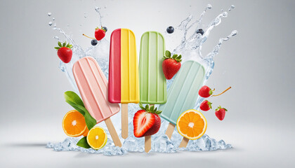 Fruit-topped ice popsicle on transparent background - PNG file with various flavors. Artwork design mockup template.