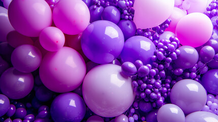 A backdrop of balloons in varying shades of purple and lavender, arranged in a gradient pattern to create a soothing and elegant effect