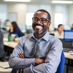 Obraz premium Black man smiling in an office