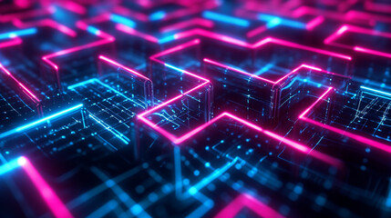 Obraz premium blue neon abstract technology inspired dark wallpaper background