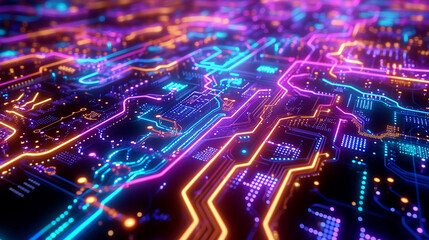 Obraz premium blue neon abstract technology inspired dark wallpaper background