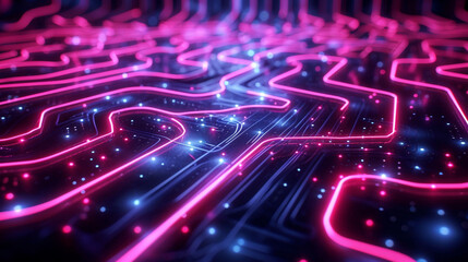 Obraz premium blue neon abstract technology inspired dark wallpaper background