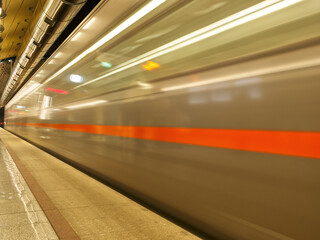 Subway metro train platform long exposure. Blurred motion. 