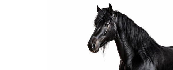 Beautiful black frisian stallion with copy space