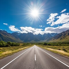 Naklejka premium Road through the valley to the mountains