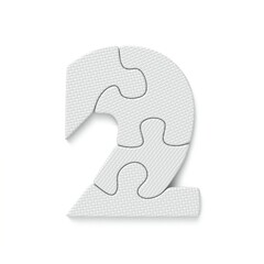 White jigsaw puzzle font Number 2 TWO 3D