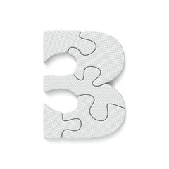 White jigsaw puzzle font Number 3 THREE 3D