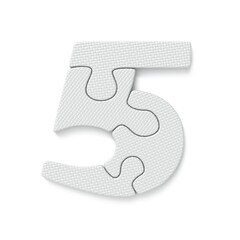 White jigsaw puzzle font Number 5 FIVE 3D