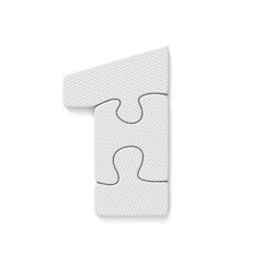 White jigsaw puzzle font Number 1 ONE 3D