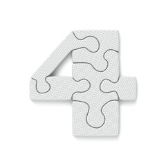 White jigsaw puzzle font Number 4 FOUR 3D