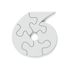 White jigsaw puzzle font Number 6 SIX 3D