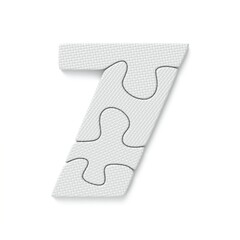 White jigsaw puzzle font Number 7 SEVEN 3D