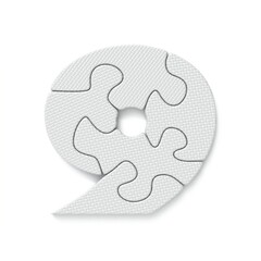 White jigsaw puzzle font Number 9 NINE 3D