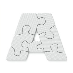 White jigsaw puzzle font Letter A 3D